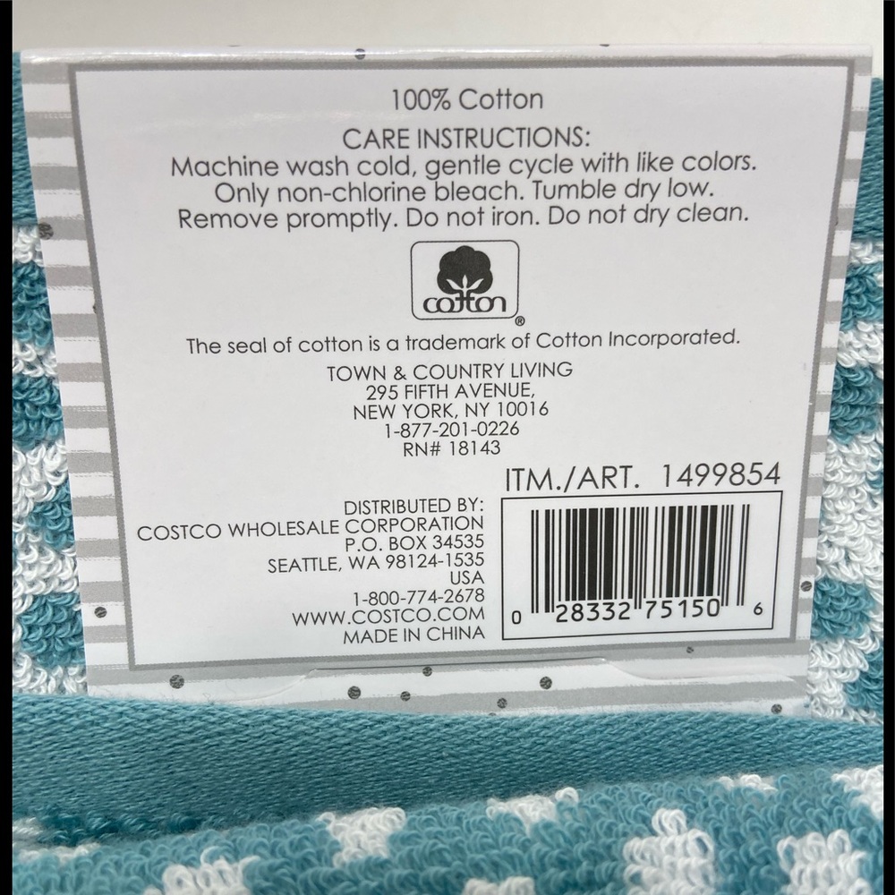 NEW Ditsy Dot 2 Reversible Bath Towels 30x 58 100% Cotton Teal/White - Picture 5 of 5